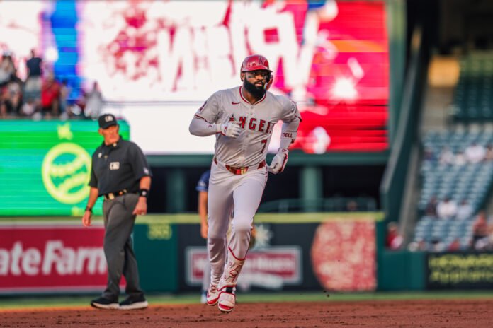 Joe Adell #7 of The Los Angeles Angels