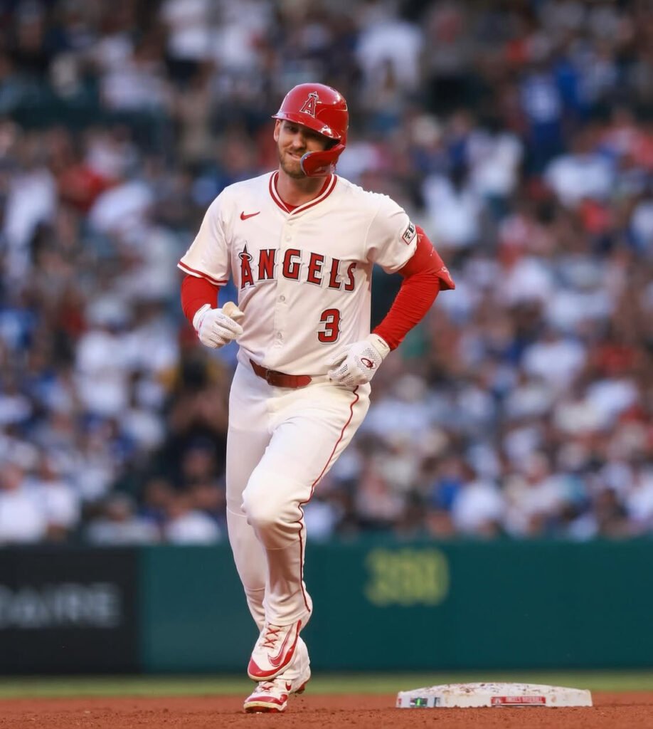 Taylor Ward Celebrates his homerun vs the Dodgers
