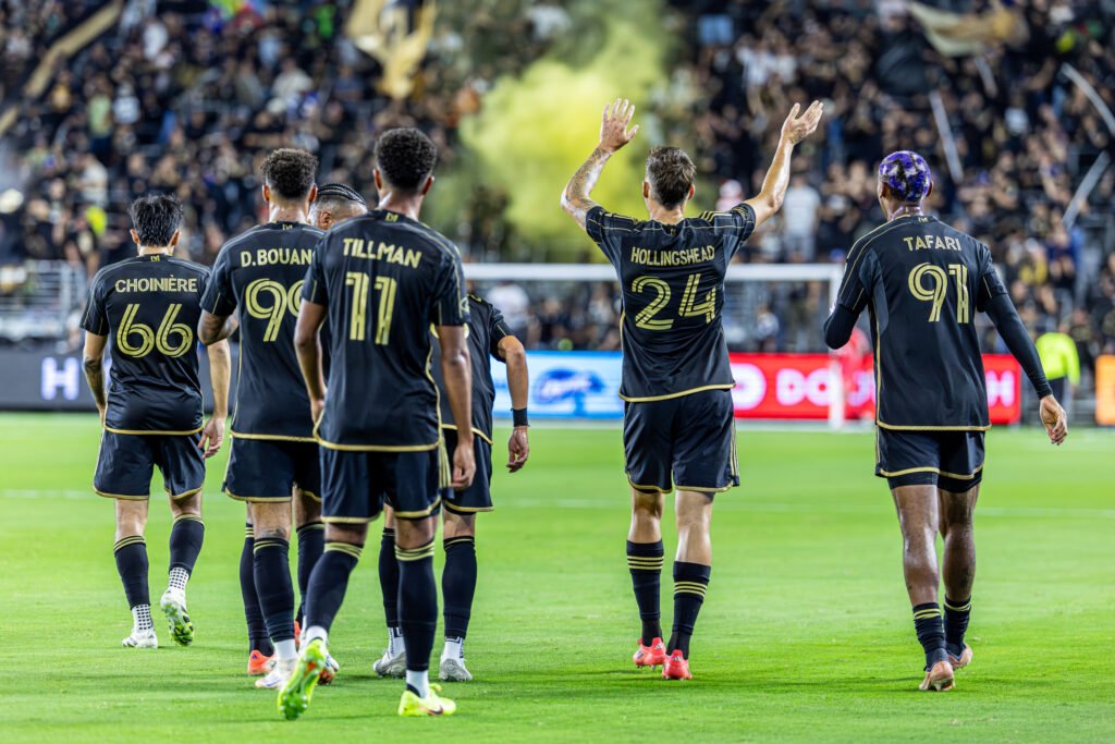LAFC celebrates Donovan Hines-Ike goal with LAFC fans on October 29th at BMO Stadium in Los Angeles - Photo Credit: BZFilms Sports Marketing Agency - Bruno De Witt Zanotto