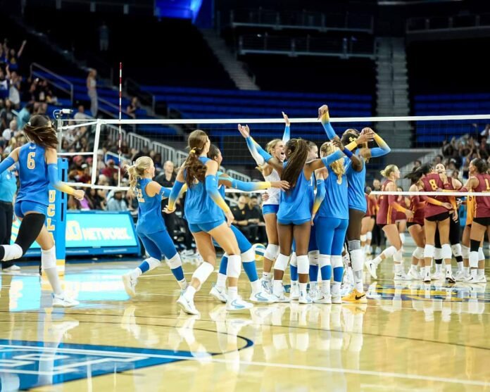 UCLA players celebrate win over USC