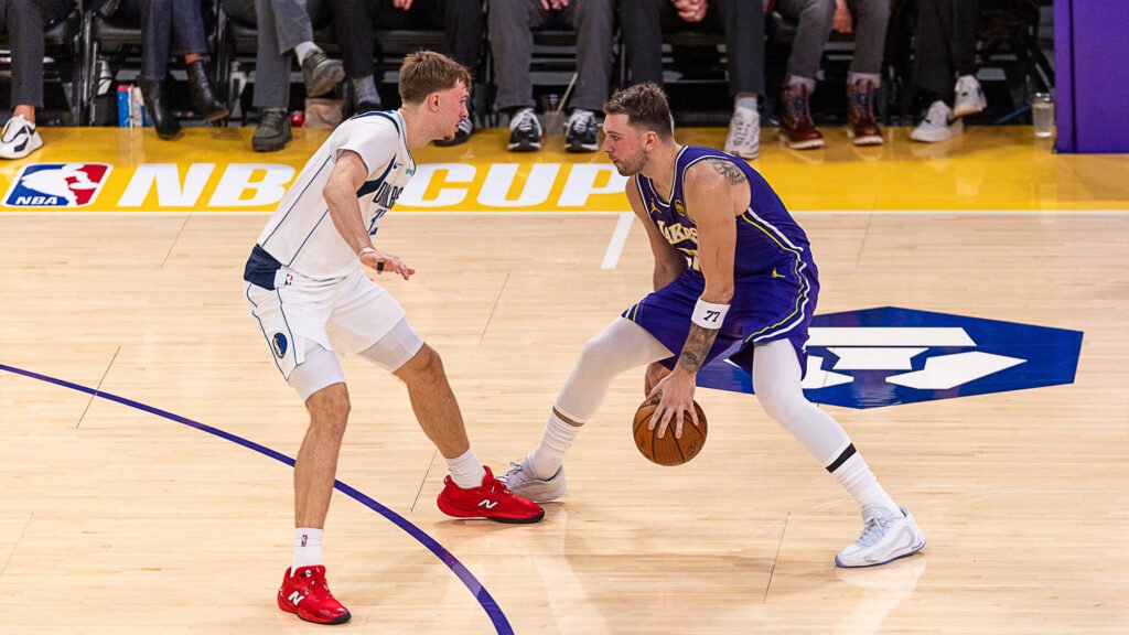 LA Lakers Guard Luka Doncic vs Dallas Mavericks at Crypto Arena in Los Angeles California. Photo Credit: BZFilms Sports Marketing Agency - Bruno De Witt Zanotto