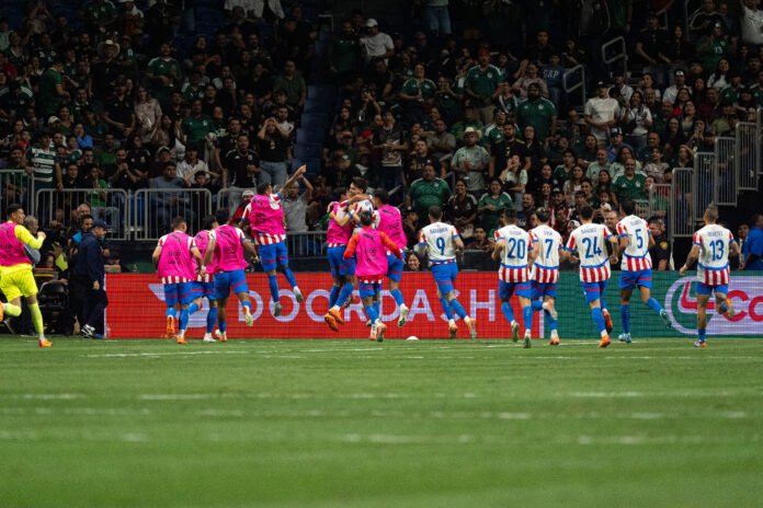 Paraguay celebrates their goal vs Mexico at Alamodome Stadium in Texas. Photo Credit: Christian Argumedo