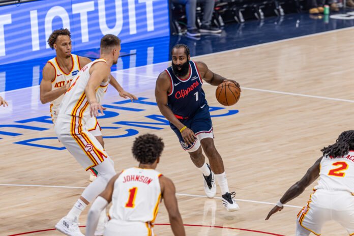 James Harden vs Atlanta Hawks at Intuit Dome in Inglewood California November 10th 2025. Photos Credit: BZFilms Sports Marketing Agency - Bruno De Witt Zanotto