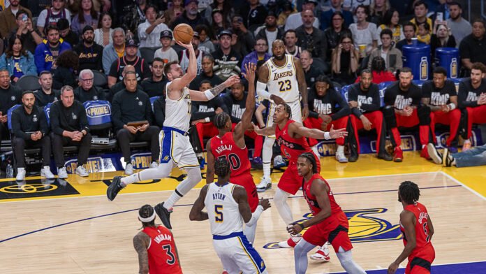 Los Angeles Lakers Luka Doncic 77 dribbles the ball during NBA game against the Toronto Raptors on Sunday January 18th, 2026, in Los Angeles California.