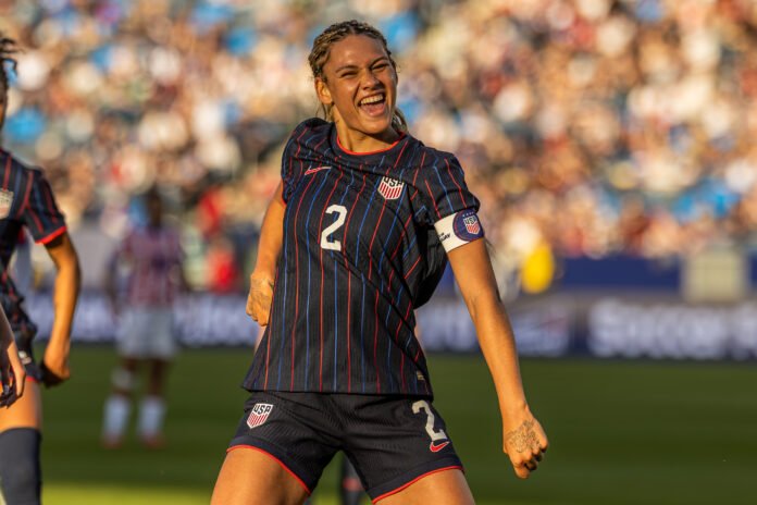 USWNT T. Rodman celebrates her goal vs Paraguay in a international friendly at Dignity Health Sports Park on January 24th - Photo Credit - BZFilms Sports Marketing Agency - Bruno De Witt Zanotto