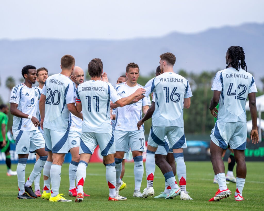 Austin FC celebrates their goal vs Chicago Fire at the Coachella Valley Invitational on February 11th, 2026. - Photo Credit Angel Almada for LAMomentum