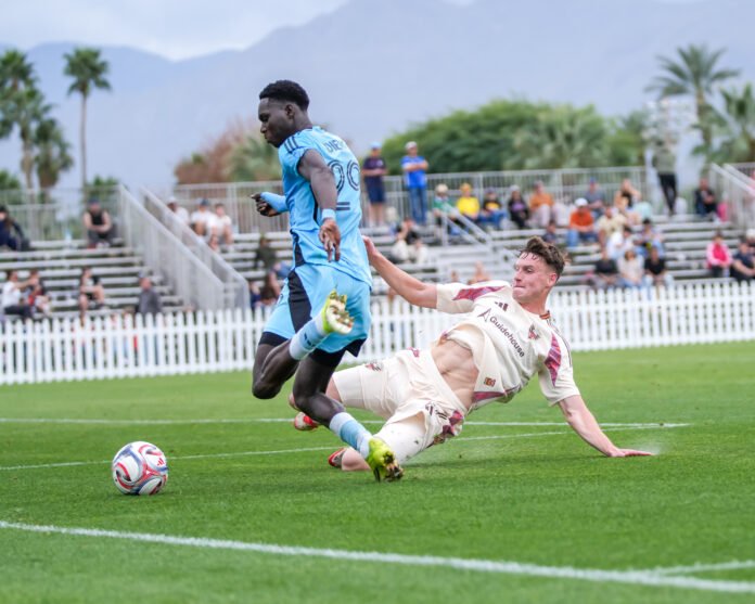Minnesota United FC Mamadou Dieng dribbles the ball vs DC United at Coachella Valley Invitation on February 11th, 2026 - Photo Credit Angel Almada for LAMomentum