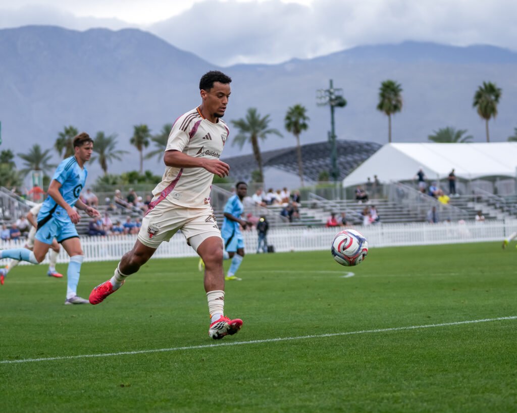 D.C. United FC Brandon Servania (23) Midfielder dribbles the ball vs Minnesota FC at Coachella Valley Invitational on February 11th, 2026 - Photo Credit Angel Almada for LAMomentum