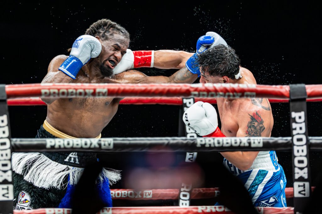 Lestor Martinez throws a punch at Aleem at a fight in San Bernadino California on March 21st, 2026 - Photo Credit - BZFilms Sports Marketing Agency - Bruno De Witt Zanotto