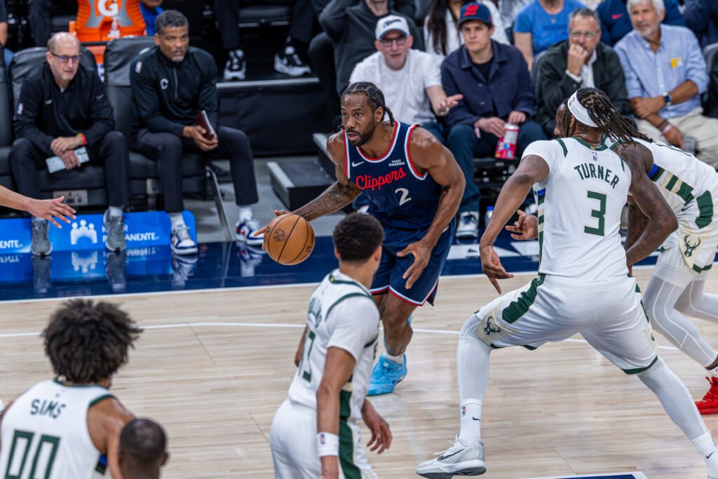 Los Angeles Clippers Kawhi Leonard dribbles the ball at an NBA game vs the Bucks at Intuit Dome in Inglewood California on March 23rd, 2026 - Photo Credit - BZFilms Sports Marketing Agency - Bruno De Witt Zanotto