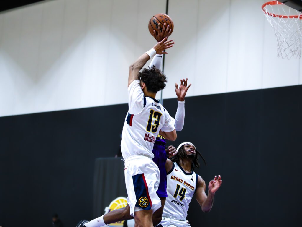 Javante McCoy (#13) holding down the defense for the Grand Rapids Gold on March 21, 2026. Photo Credit: Daisy Lopez