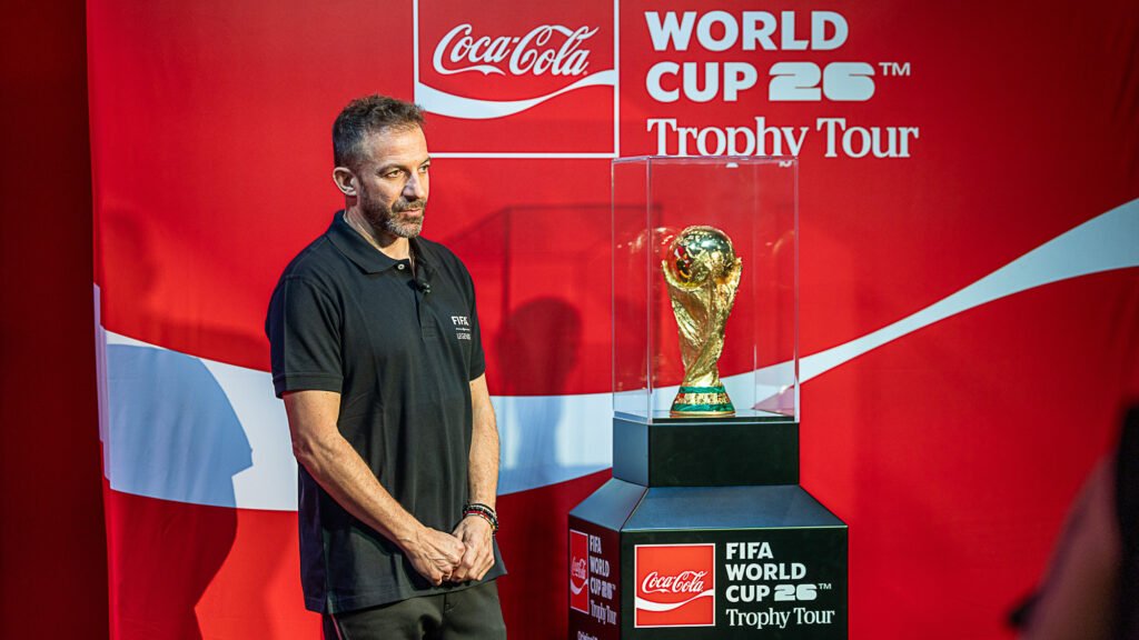 Alessandro Del Piero lifting the FIFA World Cup Trophy at LA Live for the FIFA World Cup Trophy Presentation on March 24th, 2026