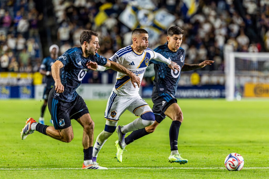 Los Angeles Galaxy Gabriel Pec (11) dribbles the ball at an MLS game vs Minnesota United at Dignity Health Sports Park on April 4th, 2026 - Photo Credit - BZFILMS Sports Marketing Agency - Bruno De Witt Zanotto