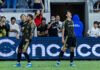 LAFC Denis Bouanga and son heung-min celebrate LAFC goal on a concacaf quarter-finals match up vs Cruz Azul at BMO Stadium in Los Angeles on April 7th, 2026 - Photo Credit - BZFilms Sports Marketing Agency - Bruno De Witt Zanotto
