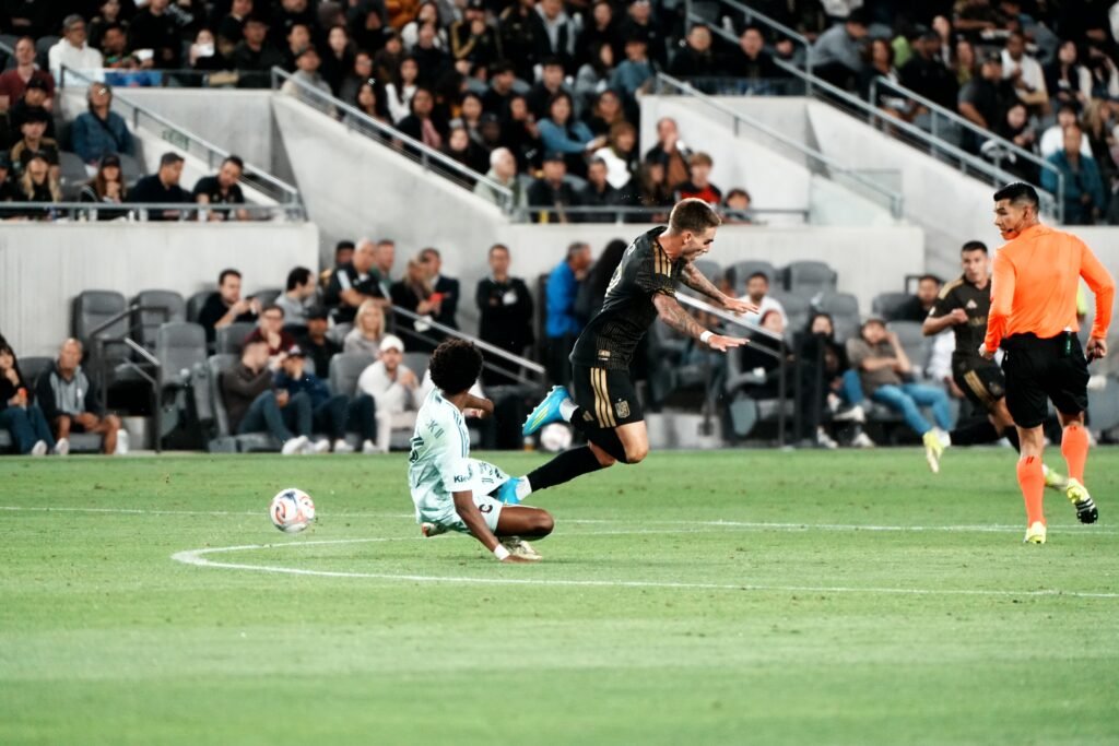 LAFC vs COLORADO RAPIDS 2026, Wayne Frederick #13, with a clean tackle against LAFC's Tyler Boyd #19, MLS match at BMO Stadium on 04/22/2026 (Photo By: Normando Mariscal for LAMOMENTUM)