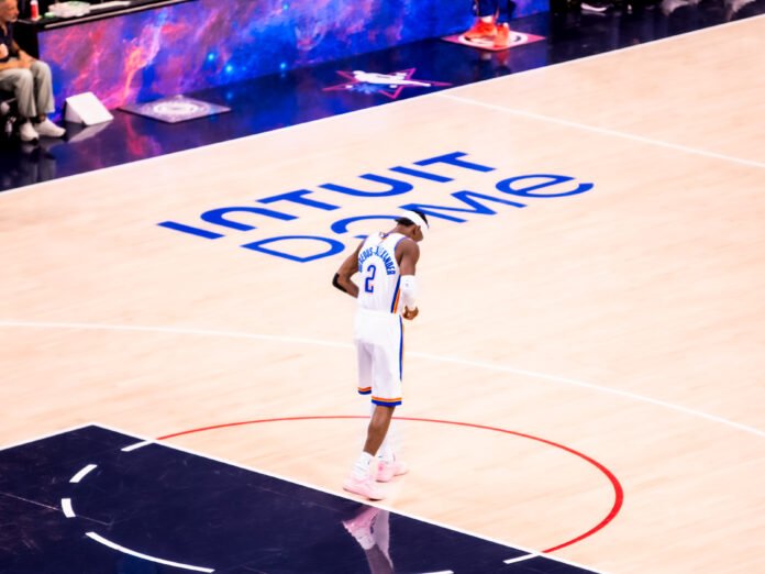 Shai Gilgeous-Alexander (#2) for OKC Thunder on April 8, 2026 preparing to put on a show for traveling OKC fans. Photo Credit: Daisy Lopez
