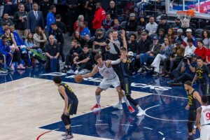 Los Angeles Clippers Brook Lopez (11) dribbles the ball at an NBA regular season game vs the Golden State Warriors at Intuit Dome in Inglewood California on April 12, 2026 - Photo Credit - BZFilms Sports Marketing Agency - Bruno De Witt Zanotto