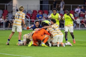 One Knoxville SC Celebrating after defeating DC United in penalties 6-5 in the Lamar US Open Cup at Audi Field in Washington DC on April 15th, 2026 - Photo Credits - Omar Yair Soto with LAMomentum