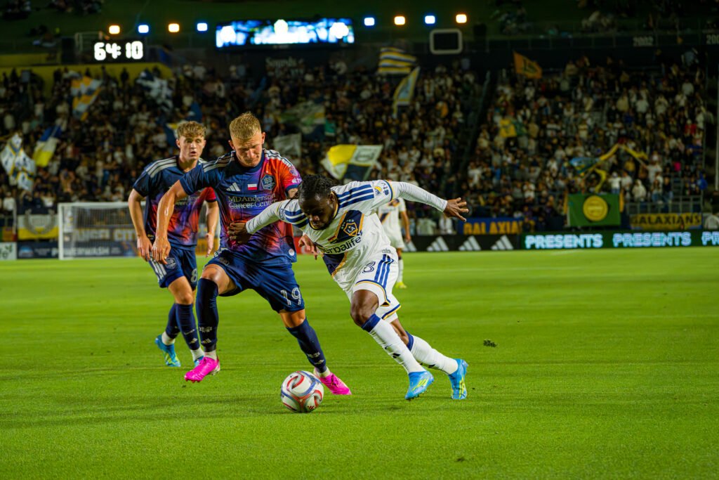 Los Angeles Galaxy Joseph Paintsil dribbles the ball at a MLS match vs Houston Dynamo at Dignity Health Sports Park in Carson California on May 23rd, 2026 - Photo Credit - William Garcia
