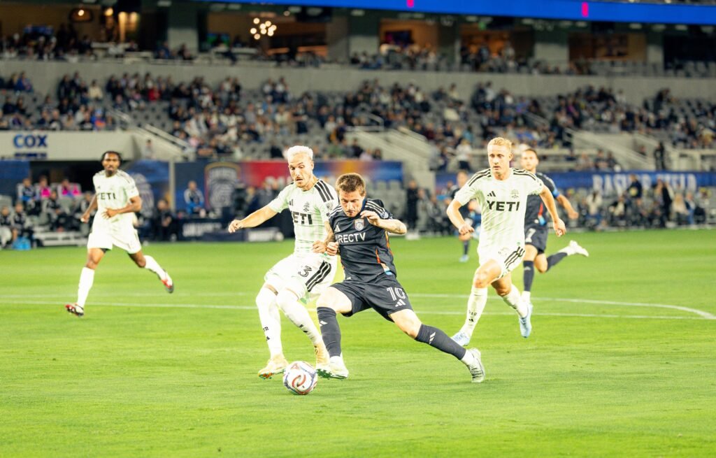 SAN DIEGO FC vs AUSTIN FC May 13, 2026 Anders Dreyer (10) vies for the ball at Snapdragon Stadium in San Diego, CA - photo by Adrian Perez for LAMomentum