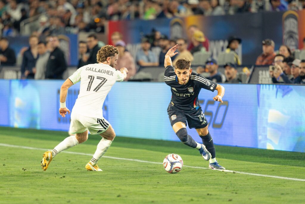 SAN DIEGO FC vs AUSTIN FC May 13, 2026 David Vazquez (19) on his way to his second goal of the night at Snapdragon Stadium in San Diego, CA - photo by Adrian Perez for LAMomentum