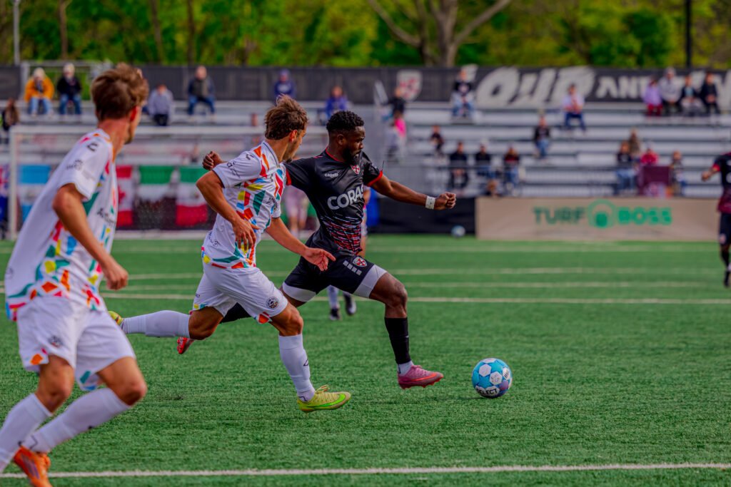 Loudoun United's Pacifique Niyongabire cutting through the Oakland midfield at a USL Championship game at Segra Field in Loudoun, Virginia on May 2nd 2026. Photo Credits - Omar Yair Soto