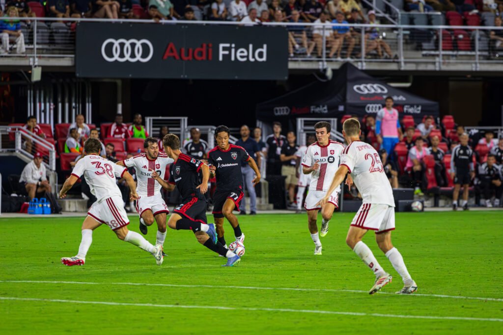 MLS - Hosei Kijima of DC United dribbling on the attack trying to set up a through pass to DC United's newest signing, Nathan Ordaz at Audi Stadium in Washington DC on July 25th 2026. Photo Credits - Omar Yair Soto