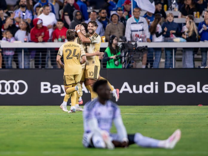 Eduard Löwen celebrates with St. Louis CITY SC during the match against the San Jose Earthquakes at PayPal Park.