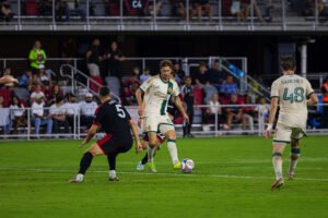 MLS - Atlanta United's Aleksei Miranchuk passing the ball to teammate #48 Cooper Sanchez at a MLS game at Audi Field in Washington DC on September 12, 2026. Photo Credits - Omar Yair Soto