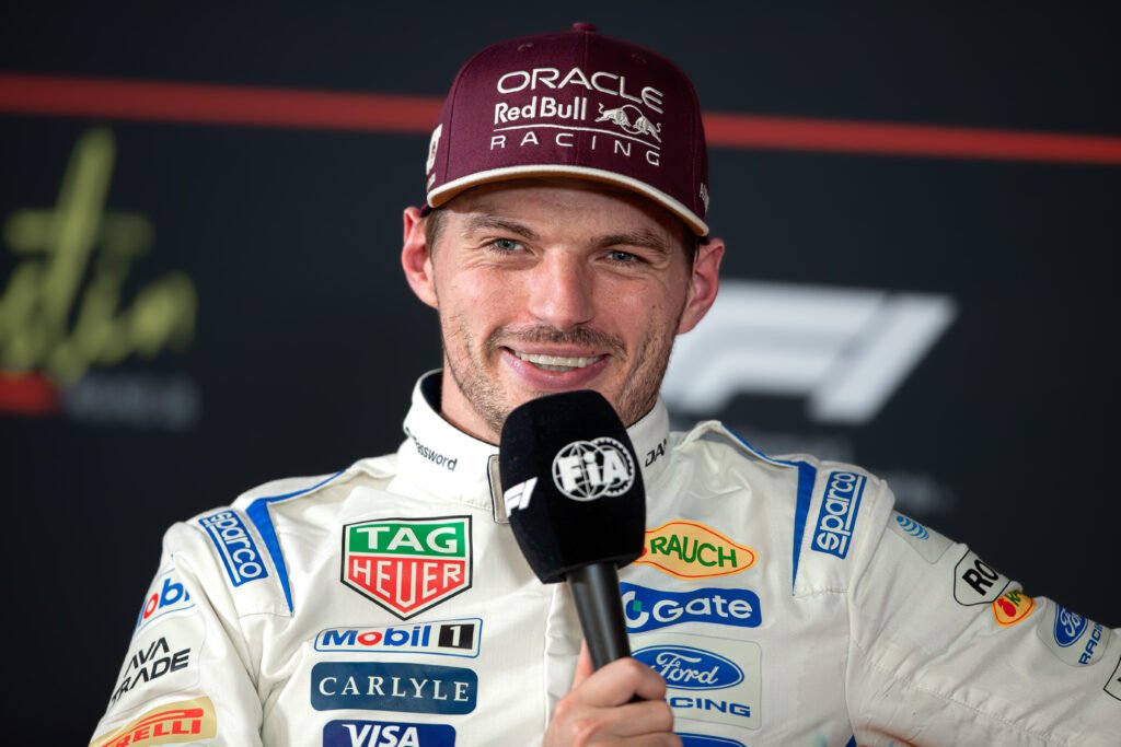 Max Verstappen of Oracle Red Bull Racing speaks during a post-qualifying interview after securing second place for the 2026 Formula 1 United States Grand Prix in Austin, Texas.