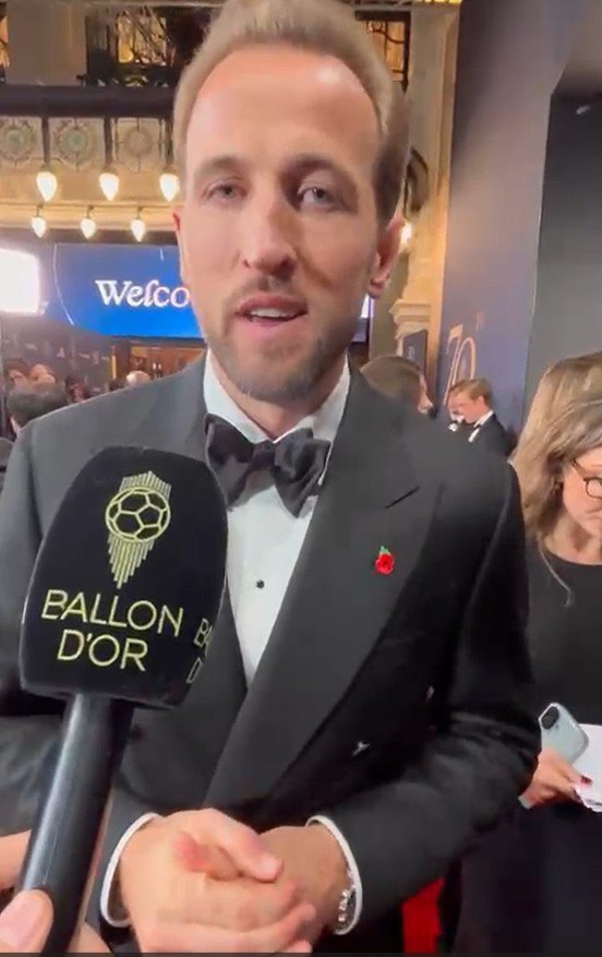 Harry Kane during an interview at the 2026 Ballon d'Or gala