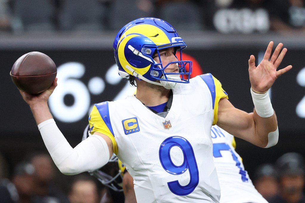 Matthew Stafford passes against the Las Vegas Raiders